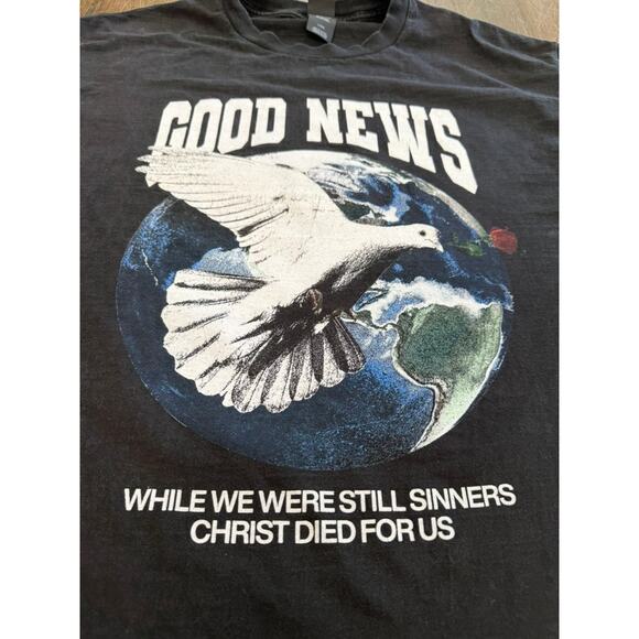 "HANES" GOOD NEWS -CHRIST DIED FOR US T-Shirt SZ L Church US Grown Cotton - Picture 2 of 7